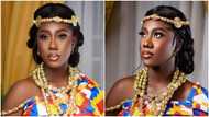 Ghana at 66: Hajia Bintu looks graceful in beautiful Kente and gold accessories; fans gush over photos