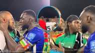 Captain of the Central African Republic team slaps Jordan Ayew after losing to the Black Stars