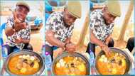 Ghanaian teacher eats large pot of fufu worth GH¢100, teases people lamenting of hardship