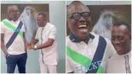 "Nyame b3tua woka": Bola Ray confuses Akrobeto with big English as they meet, actor 'curses' him in video