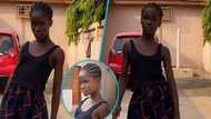 Girl turns floor into runway as she struts in heels on compound of a house, peeps gush: “She is a natural”