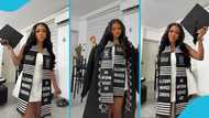 Ghanaian lady delights as she bags Master’s degree, wears a petite white dress for her graduation
