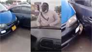 Angry man smashes car of 'trotro' driver with his vehicle over misunderstanding; video pops up