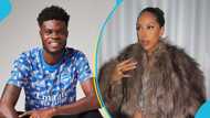 Thomas Partey's pregnant lover Janine Mackson shows off baby bump as she slays in a fur coat and heavy makeup