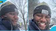 Ghanaian man in US gets emotional as he experiences snow for the first time, video evokes joy