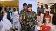 Tight security as 1st photos from wedding of lady who 'drained' and dumped boyfriend to marry soldier emerge