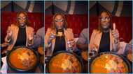 Lady visits Ghanaian restaurant, causes stir as she eats fufu with fork and knife, video sparks reactions