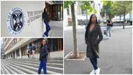 Young lady who hawked while in university to raise funds lands in UK for studies, shares cute photos
