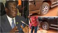 Bad roads at Sissala cause flat tire of Roads and Highways Minister's Land Cruiser