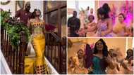 Ghanaian bride shows smooth legs in fairy and flirty dress at lavish reception party