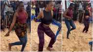 Barefooted ladies in skintight wears show off stellar dance moves; man removes wrapper on one in video