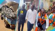 Stephen Appiah and Robert Coleman donate a truckload of items to victims of the Akosombo Dam spillage