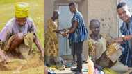 Basintale Baba: 5 photos drop as Ghanaian man donates to blind woman who breaks stones for a living