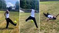 Fameye: Ghanaian Musician Shows Off Football Skills And Falls Down In The Process; Video Gets Peeps Laughing