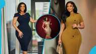 GHOne presenter Serwaa Amihere looks very demure in a form-fitting lace gown made with broken mirror
