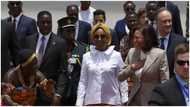 Shirley Ayorkor Botchwey looks regal in white shirt and short kente skirt to welcome Vice President Kamala Harris to Ghana