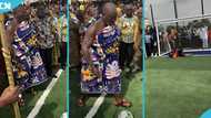 Asantehene Otumfuo Osei Tutu II plays and scores penalty with 'kyawkyaw', video trends online