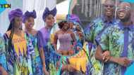 Ghanaian bridal train looks elegant in spectacular tie & dye outfits at a plush wedding: "Decency with class"