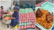 Kind lady makes many smile, feeds 252 people jollof rice and 2 meat each for free, photos warm hearts