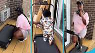 Heavily pregnant Asantewaa sets up a treadmill by herself, exercises in video