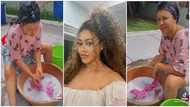 Nadia Buari: Stunning actress does the laundry with her hands in funny video which gets the internet buzzing