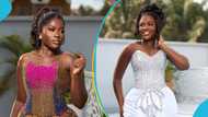 Ghanaian actress Fella Makafui looks exquisite in a stylish strapless white metallic gown