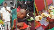 Joy as pastor shares fufu and soup to members, allows them eat in church: "I go attend next Sunday"