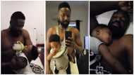 Video of Elikem Kumordzie feeding his son drops; erupts laughter on social media