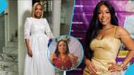 Joselyn Dumas looks terrific in a beaded off-shoulder kente gown like a Ghanaian bride