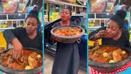 Afua Nash eats large earthenware bowl of fufu in video, peeps warn her about health risks and bash her