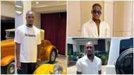 Despite's son: Ernest Ofori Osei looks classy in a white kaftan and Philipp Plein slides