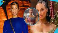 Ghanaian lady who resembles Alicia Keys slays in a glittering corseted brocade dress and classy braids hairstyle