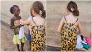 Little girl warms hearts after giving out items on her first visit to her hometown