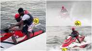 Black Sherif displays fire skills on a jet ski, Ghanaians concerned for his safety: "Don't Castronise him"