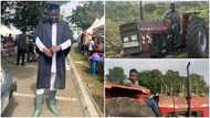 John Dumelo ploughs his farmland like a pro in video; peeps call him humble