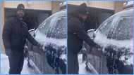 Man discourages Ghanaians from travelling to Canada due to bad weather: "My car door is frozen"