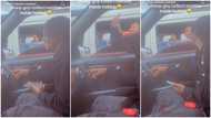 Man sitting in Benz collects lady's number in traffic, she collects his phone, quickly types it