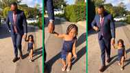 Dad and daughter go viral in navy matching outfits, the little girl's high-cut dress raises eyebrows