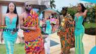 Efia Odo looks magnificent in a braless kente gown at King Promise's plush wedding: "She is a beauty"
