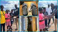 Two young Ghanaian siblings in UK replace Accra to London driver's torn 'chale wote' with designer slippers