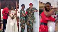 Ghanaian bride and military officer looks ravishing in stylish kente and white sleeveless gown