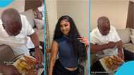 Farida Mahama flaunts dad as he eats Kofi broke man, condensed and coconut toffee