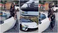 Curvy lady flaunts Lamborghini as she arrives at friend's restaurant reopening in Accra, video drops