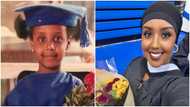 Brilliant lady bags master's degree, recreates childhood photo as she drops pictures; people react