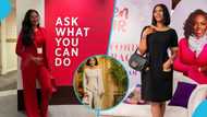 Sandra Ankobiah looks elegant in a stylish pantsuit styled with an expensive Chanel bag