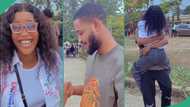 Nigerian lady publicly appreciates her man who helped her go to higher institution, hugs him