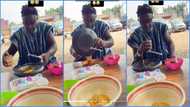 Ghanaian man creates scene at chop bar as he pours soup into cup and sips it like tea: "The flies are troublesome"