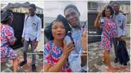 "On top small WAEC": Happy woman welcomes boy who graduated secondary school, dances for him