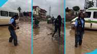 Naa Ashorkor wades through flooded section of Pokuase–Nsawam road amid construction delays