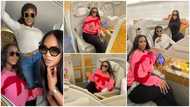 Miss Gee: John Dumelo's wife flaunts luxury life with friends in Emirates First class flight, many gush over them